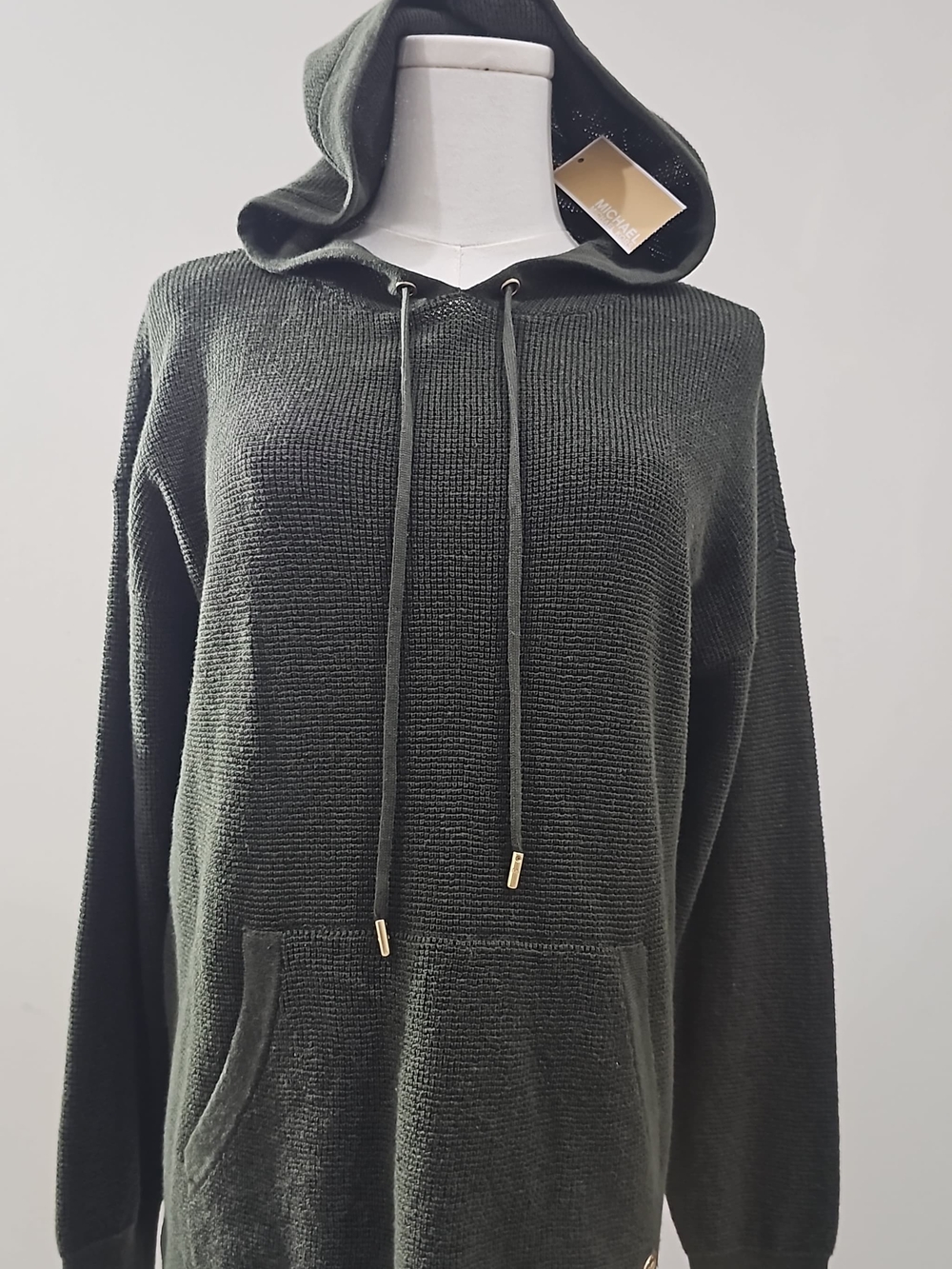NWT MICHAEL Michael Kors Hoodie Sweater Size S Olive Green Ivy Gold Logo